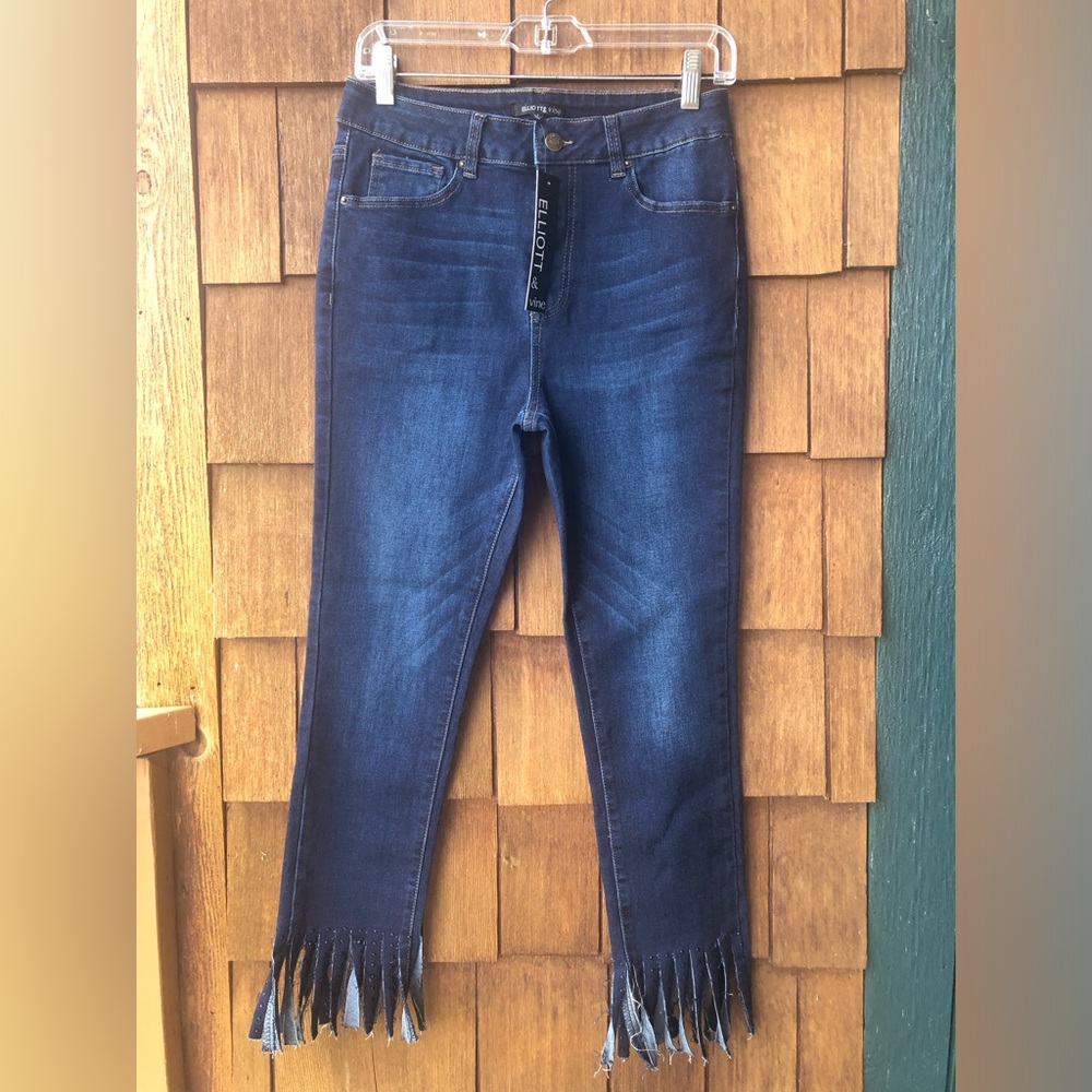 NWT Elliott & Vine Frayed Hem High Waisted Stretch Denim Ankle Jeans Sz 6 Indigo